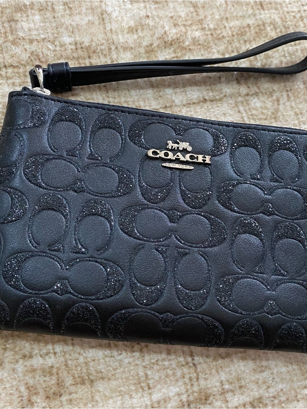 Coach Glitter Signature Corner Zip Wristlet Black Sparkle
